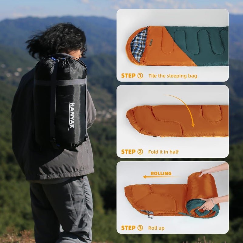 Kanyak Camping Sleeping Bag, 32℉ Sleeping Bags for Adults Kids Teens Cold Weather Warm Sleeping Bag Winter for 3-4 Season Camping, Camping Gear Equipment, Traveling, and Outdoors - Image 4